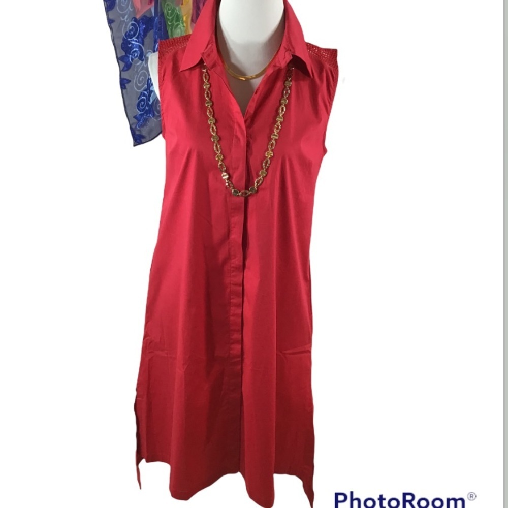 Soft Surroundings red button front hi/low dress M NWOT